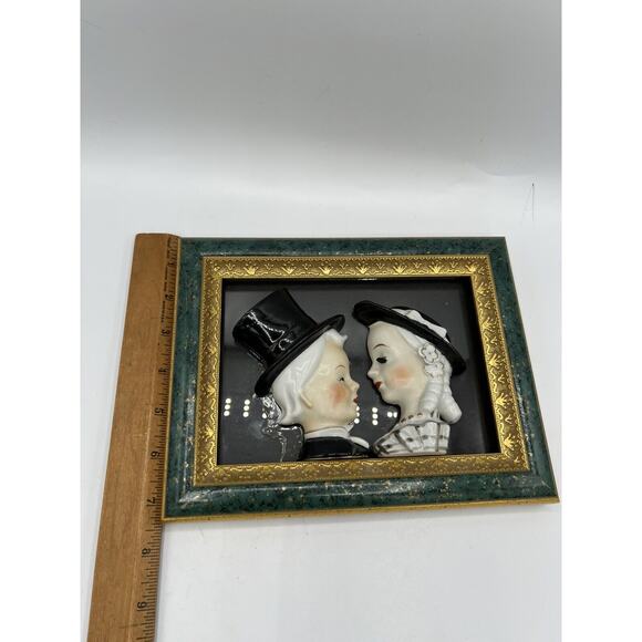 VTG Ceramic Man and Woman Framed Head Vase Planters Wall Hanging Japan See Desc - Picture 3 of 5